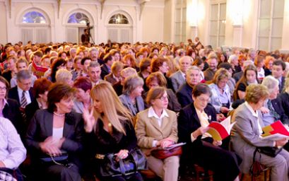 The audience of ZAGREB KOM 2 festival, in the ceremonial hall of Croatian Music Institute